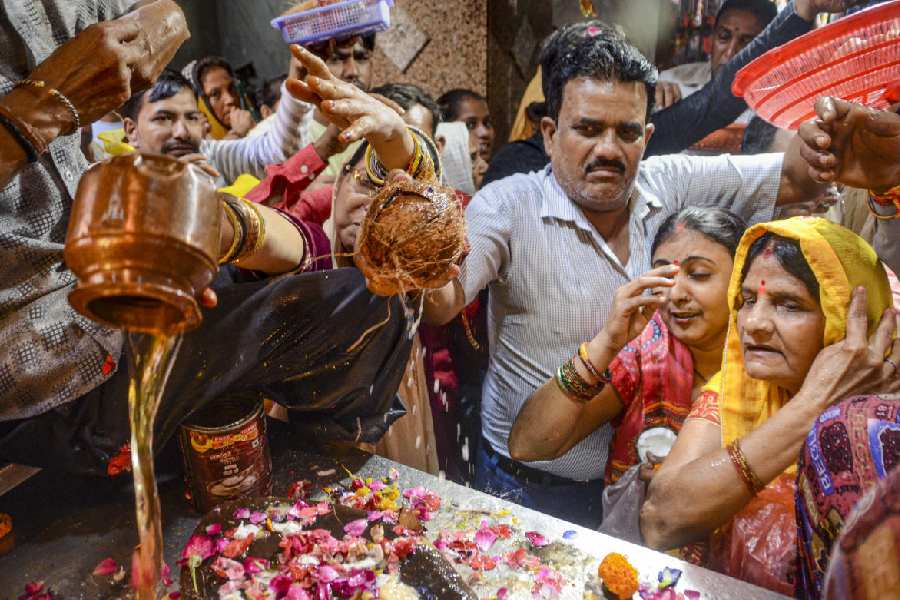 PRAYER TIME: Devotees at a temple in Kanpur on the first day of Navratri, Thursday, October 3