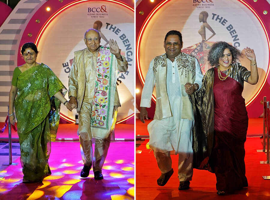 With much elegance (left) S Hajara, adviser, shipping and logistics committee, BCC&I and former CMD, Shipping Corporation of India, walked with wife Pranita Hajara. (Right) Ronojoy Basu, chairperson, Next Gen Packaging Committee, BCC&I, and area sales manager - Middle East & South East Asia, Emerson + Renwick Group, and his wife Trupti Basu brought a dash of energy to the night