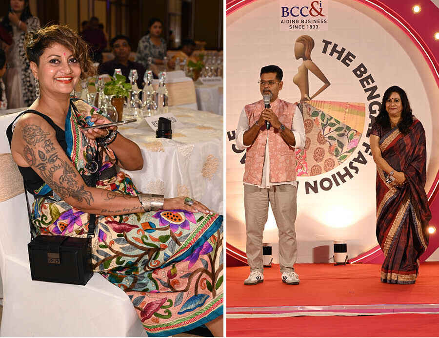 (Left) Like the past few years, this year too Subha Kenworthy was the show choreographer. (Right) This time designer for men Sayantan Sarkar and Koelee Dutta of Koelee’s Boutique were behind some of the lovely styling of the members