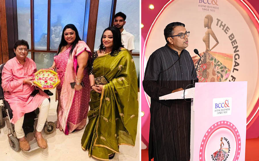 (Left)  Dhiman Das, the owner of K.C. Das, presented a specially curated tray of sandesh for BCC&I’s 170th AGM. (Right) Speaking about the night, Arnab Basu, president, BCC&I and advisory leader, PwC India, said: “We believe a vibrant year is ahead with our members and well-wishers coming together to celebrate the year that passed and looking forward to another year of learning, meeting, collaborations and more importantly, enjoying, being involved with The Bengal Chamber. As it has been for the last few years, Défilé de Mode, is curated so that the members may begin the new year, of the Chamber's calendar, setting a new mode”