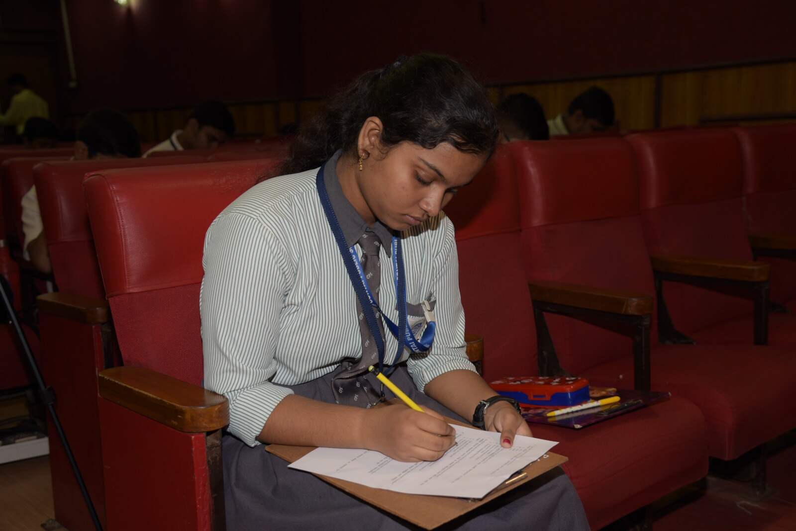 One of the participants taking the written test. 