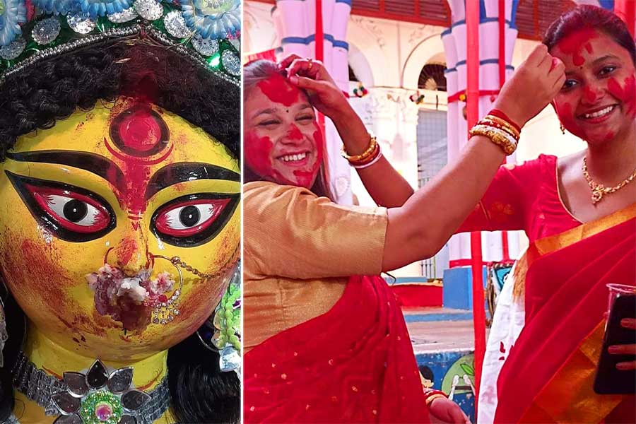 There is a special ritual to celebrate Dashami after male members return from immersion
