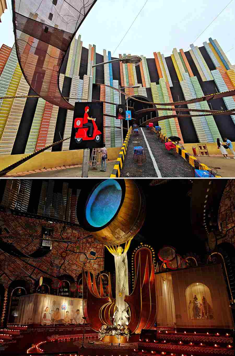 ‘Ekanno Borti’ is the theme of Naktala Udayan Sangha this time. The decor aims to show the lack of time among today’s generation, which leads to loss of family meal time while everyone is busy ordering their separate food.