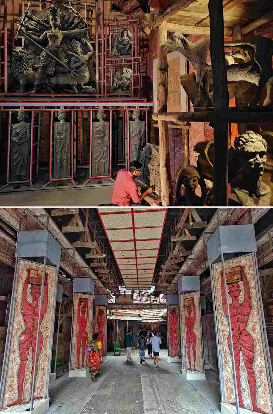 As part of its ‘Bratya’ theme this year, the Shiv Mandir Sarbojanin Durga Puja pandal actually revolves and rotates. They have inculcated physics apparently relative motion and kinetic energy