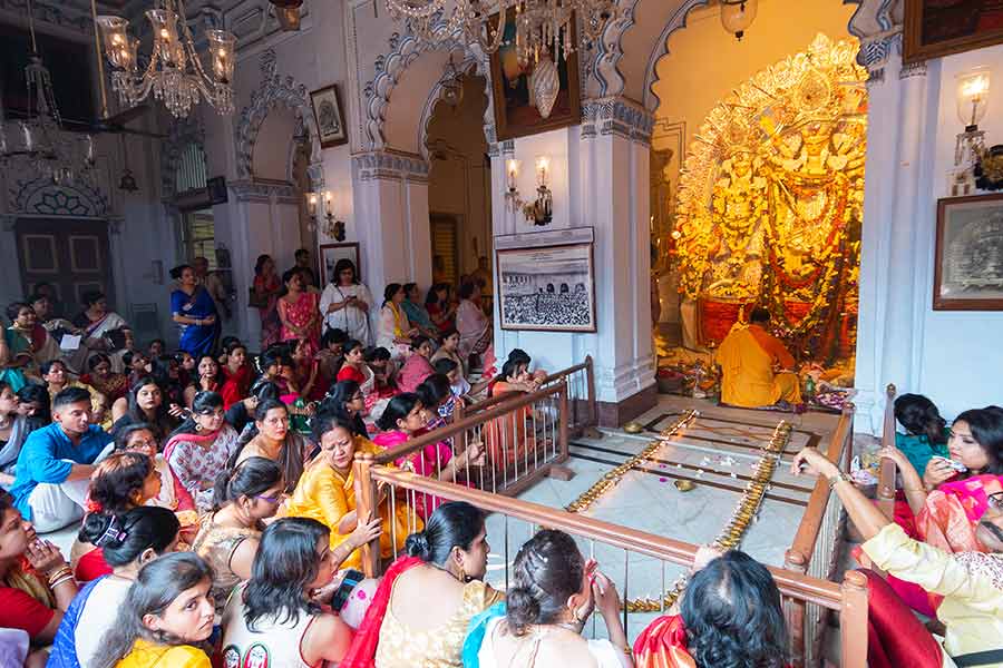 Visitors at Sovabazar Rajbari during a previous Durga Puja