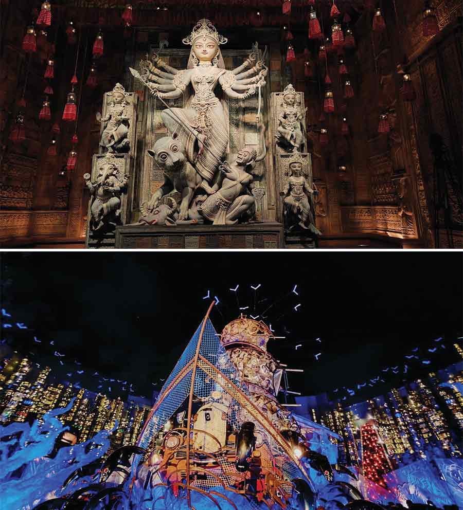 The Durga Puja pandal at Suruchi Sangha in New Alipore is themed on silent protest against the mushrooming of old-age homes