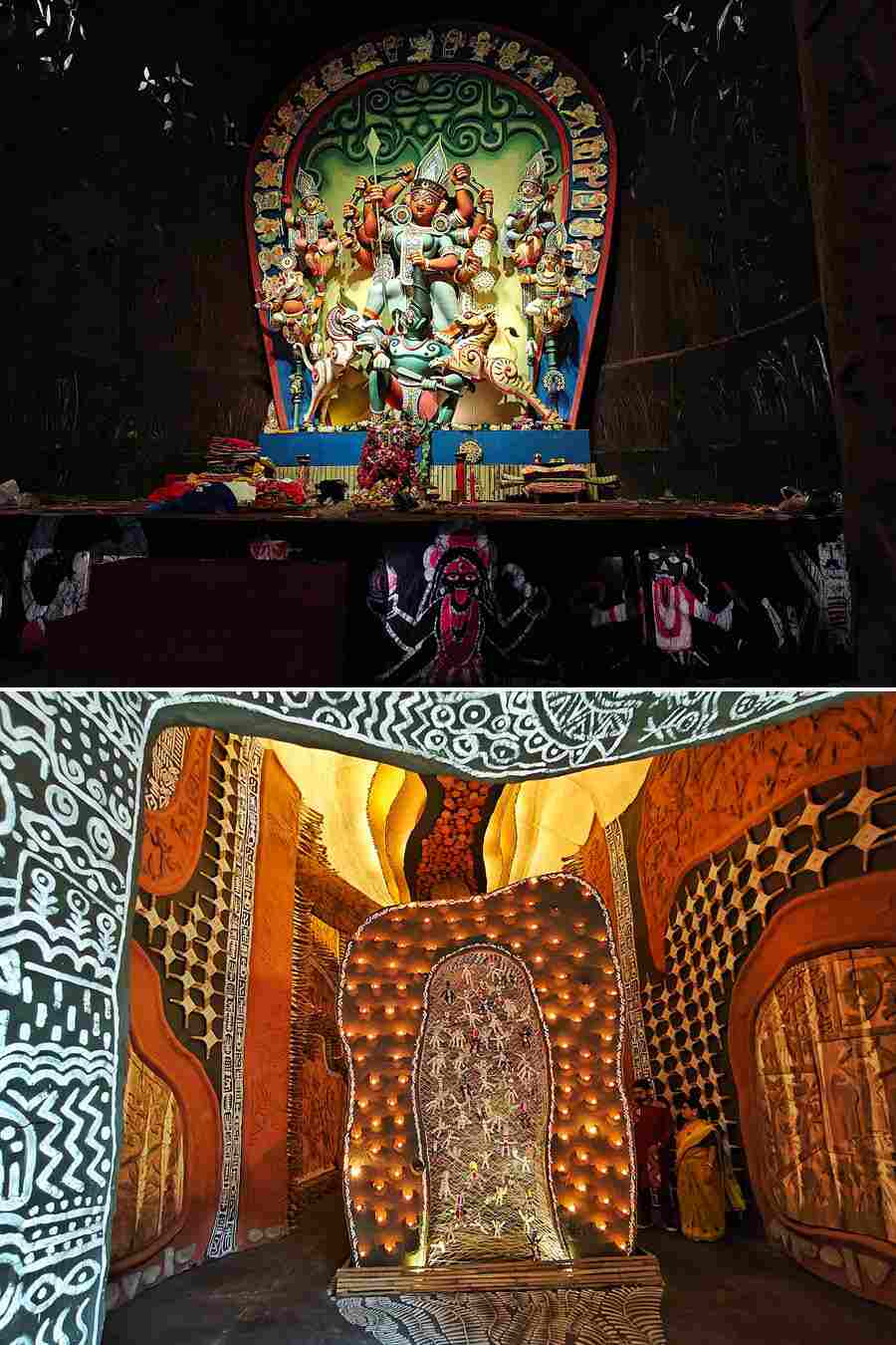 Portraying the theme of ‘Mashan’, artist Halley Goswami has showcased remarkable creativity in designing an impactful Durga Puja pandal for Bakul Bagan Sarbojanin Durgotsab  