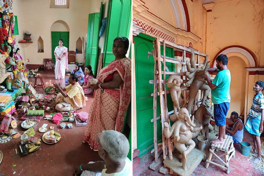 The Durga Puja is performed following Vaishnav traditions, with the Kathamo Puja taking place on Janmashtami