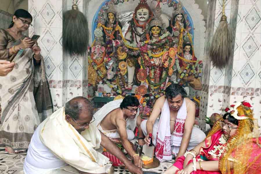 Kumari Puja is performed on Navami at Adhya Bari