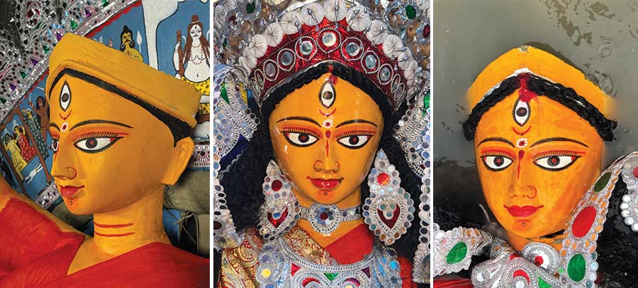 From the painting of Maa Durga’s eyes on Mahalaya to her being dressed up in gold ornaments on Sasthi morning right through the Puja, if observed well, one can see changes on the Goddess’s face as the idol comes to life for four days before the saddest face is seen on Dashami, when she is submerged in water on her way home to Kailash