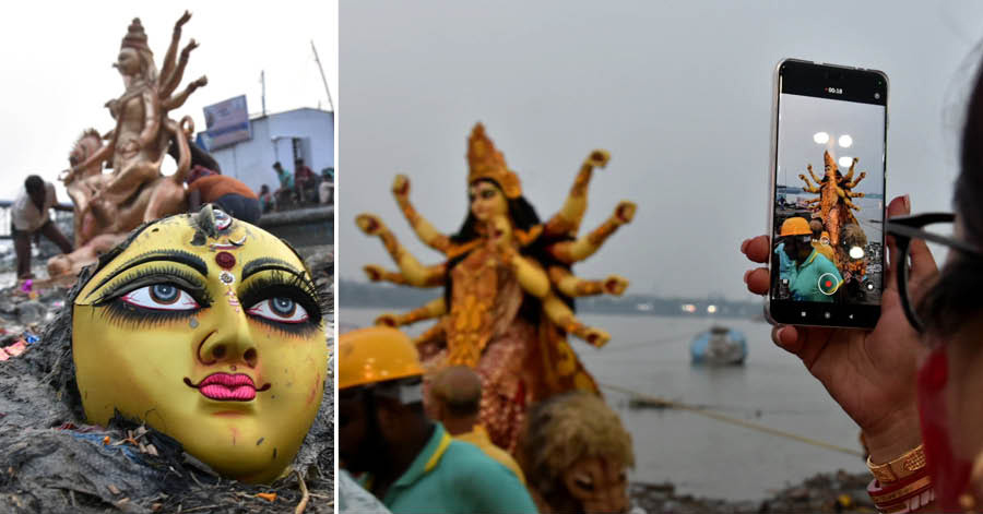 Immersion of Durga idols continued even on Monday, two days after Dashami. Kolkata police have fixed Tuesday as the final date for idol immersions. The last batch of immersions is expected to take place after the completion of the Durga Puja Carnival on Red Road in the evening