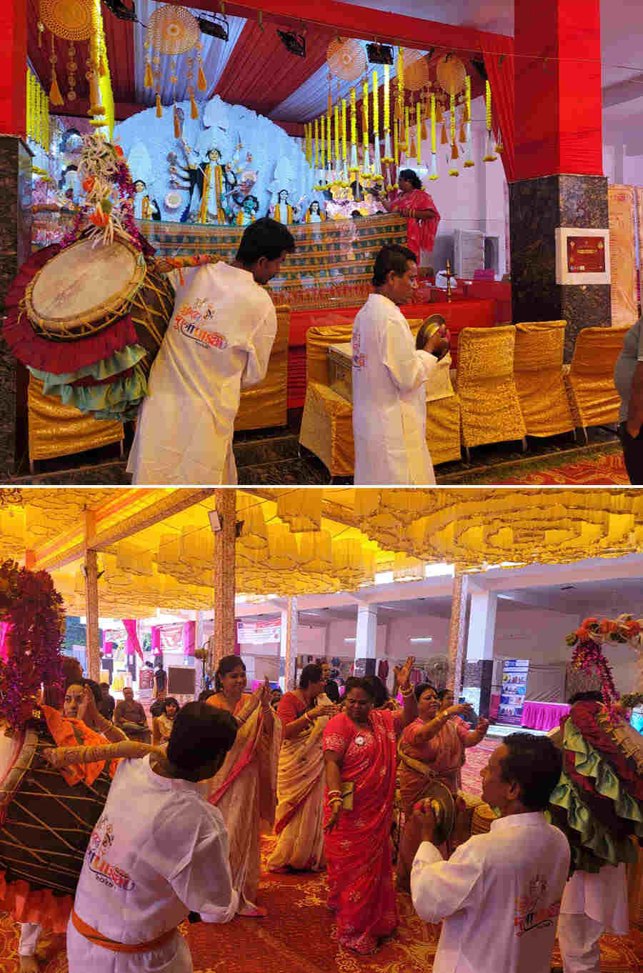 Also serving a generous dose of Bangaliyana, along with a delicious ‘khichuri bhog’ on Ashtami, was the Utsav Durga Puja, held at the community centre in Sector 45. As ‘pushpanjali’ wrapped up on Ashtami morning, and the ‘bhog’ was laid out for the goddess, ladies joined the ‘dhaakis’ — who had travelled from Midnapore — to dance to the beats before tucking into a lunch of ‘bhoger khichuri’, ‘labra’ and ‘payesh’
