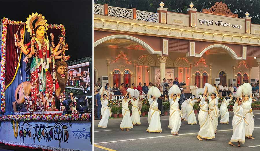 Durga Puja committees participated in the carnival, showcasing their idols and themes through cultural performances