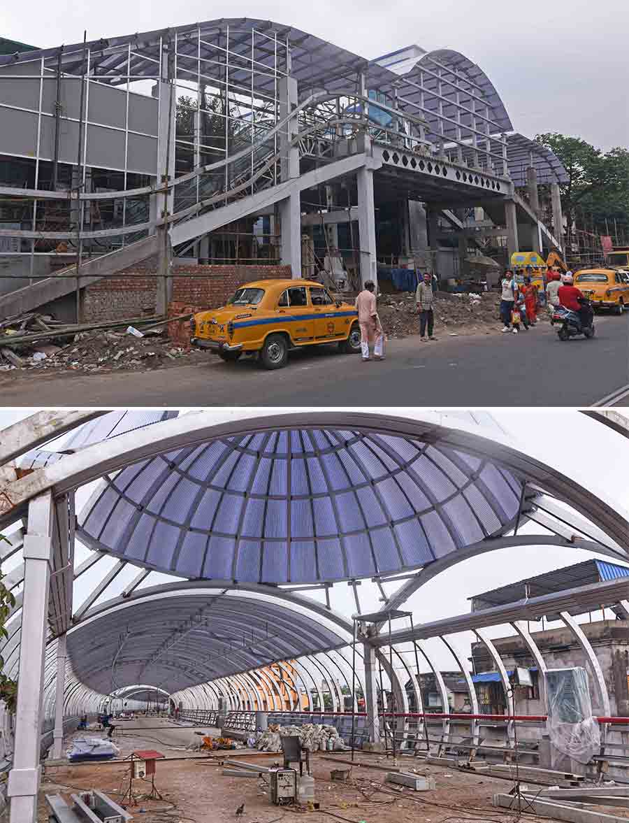 Escalators under installation at the Kalighat Skywalk that is likely to be opened before Kali Puja. The festival falls on October 31 this year