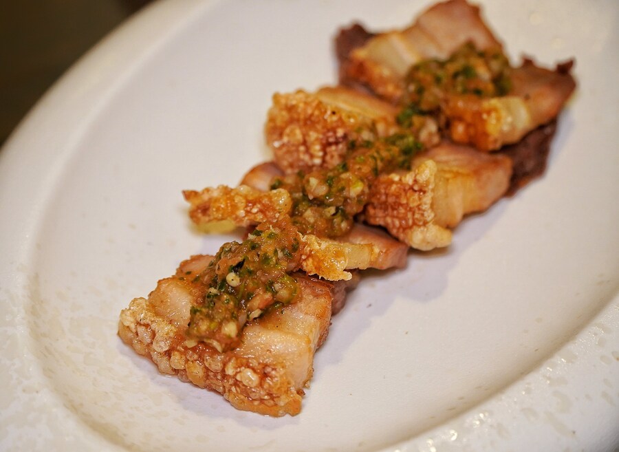 The Thrice Cooked Crispy Pork contains three times the charm as it is braised, baked and deep fried and served with a tangy sauce. Texture at its peak! 