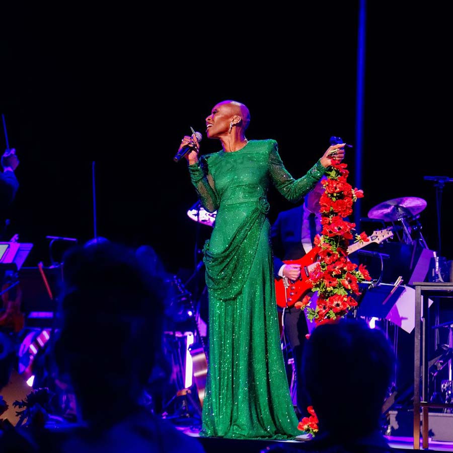 The Side to Side singer was joined by her Wicked co-star Cynthia Erivo on the red carpet. Erivo channelled her character Elphaba’s boldness in a tulip-shaped Louis Vuitton emerald gown.