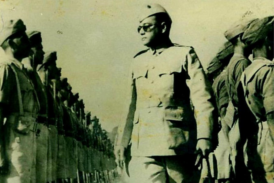 Netaji inspects the guard of honour of Azad Hind Fauj
