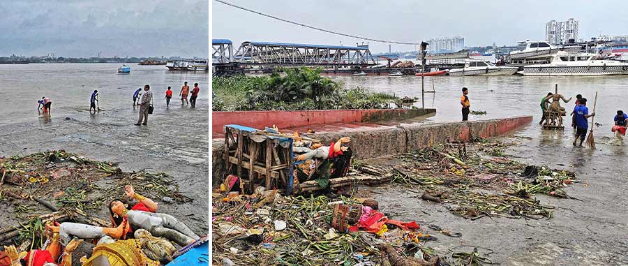 Remnants of idols at Baje Kadamtala Ghat in north Kolkata act as a stark pointer to pollution in the Hooghly 