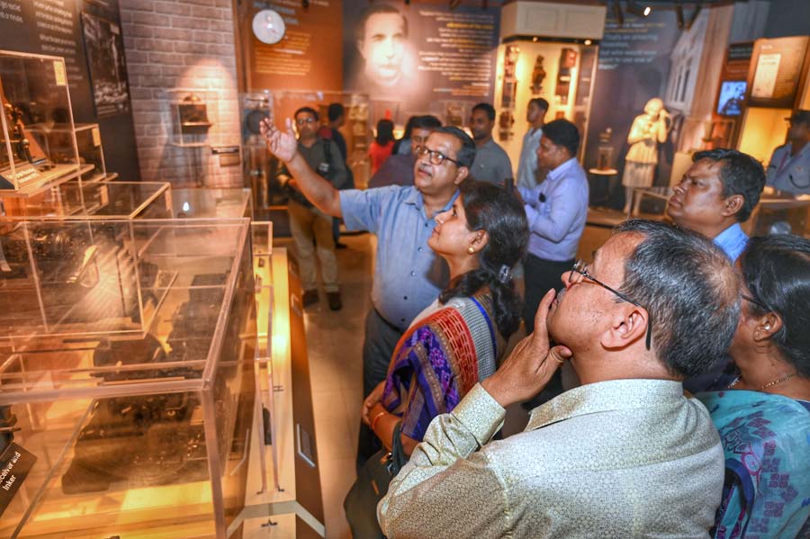 BITM director Subhabrata Chaudhuri leads officials from the department of science and technology, Odisha government, during their visit to the museum on October 21