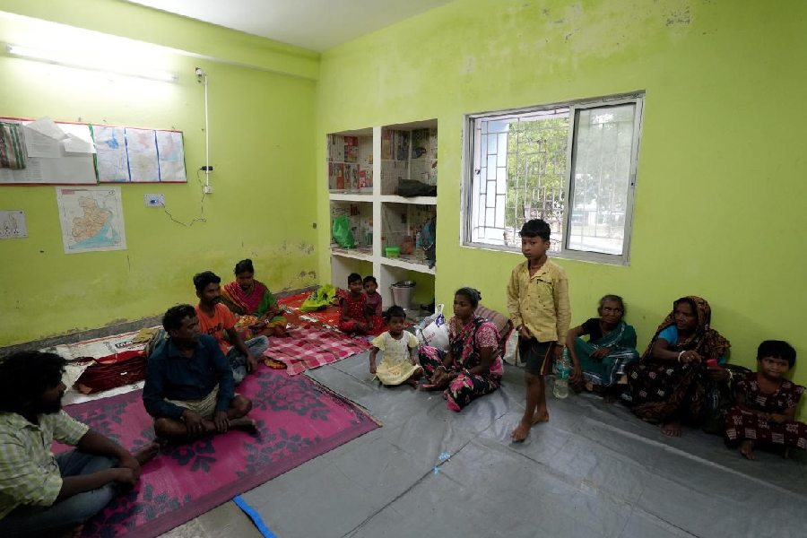 Locals at a relief camp at Digha after the landfall of Cyclone ‘Dana’, in Purba Medinipur district, West Bengal, Friday, Oct. 25, 2024.