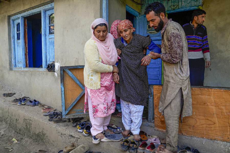 Zahoor Ahmad Mir’s mother in Uri on Friday. Northern Army Commander Lieutenant General MV Suchindra Kumar on Friday told journalists in Jammu’s Udhampur that the focus is on breaking the cycle of violence, dismantling the terror ecosystem, empowering the youth and women, facilitating education, promoting sports, and reviving the region's rich historical and cultural heritage. PTI
