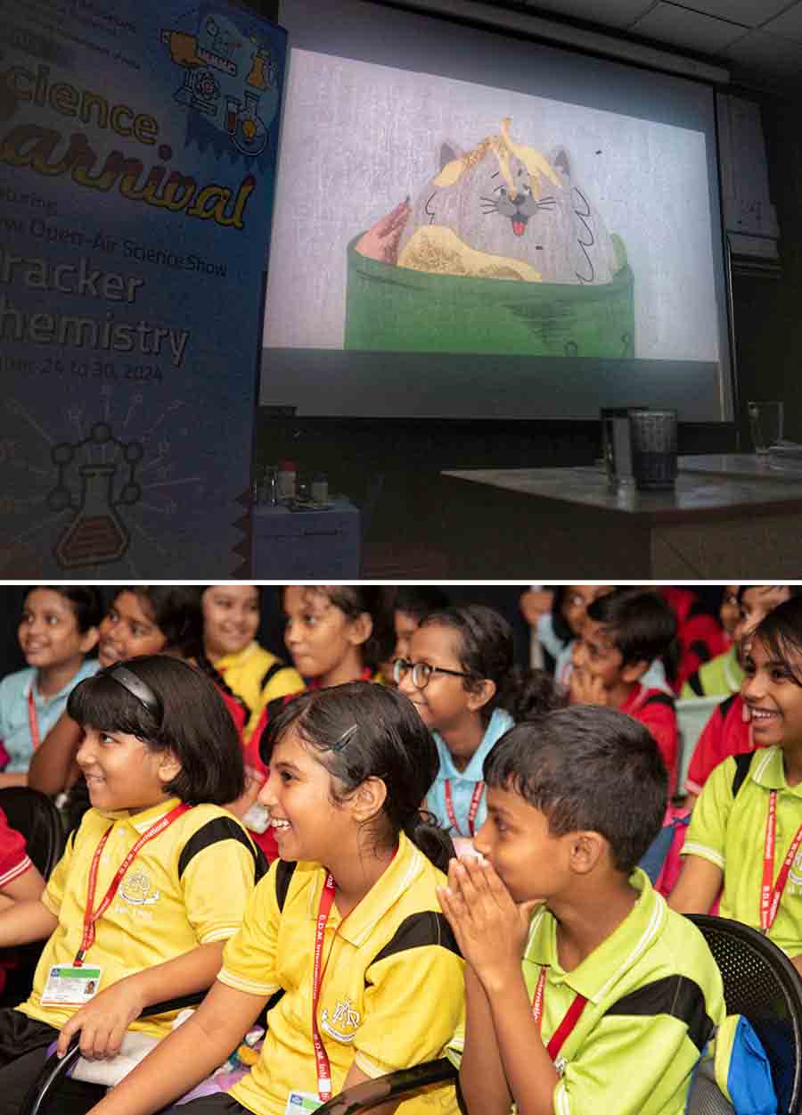Students at the Goethe-Institut Science Film Festival themed ‘Net Zero and the Circular Economy’ part of Science Carnival at the Birla Industrial & Technological Museum in Ballygunge on Saturday