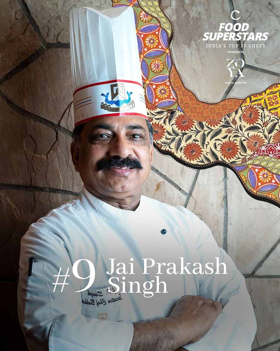 #9 JAI PRAKASH SINGH, the executive chef at ITC’s iconic Bukhara, is known as India’s tandoor master. With decades of experience, he also oversees the Peshawri chain across India, where he continues to innovate. Singh has cooked for global leaders like Barack Obama and Vladimir Putin, solidifying his status as one of India’s most influential chefs