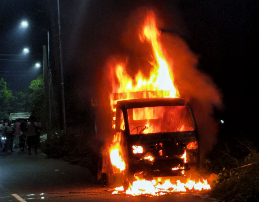 A four-wheeler caught in Baruipur early on Sunday. Two engines doused the fire in 45 minutes  