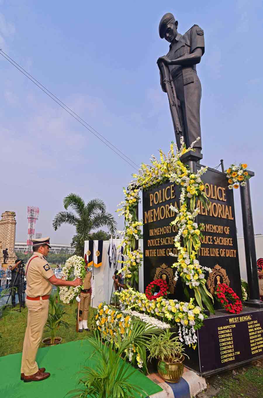 Kolkata police commissioner Manoj Kumar Verma places a wreath at the police memorial during the Police Commemoration Day parade at the Red Road-Mayo Road crossing on Monday  