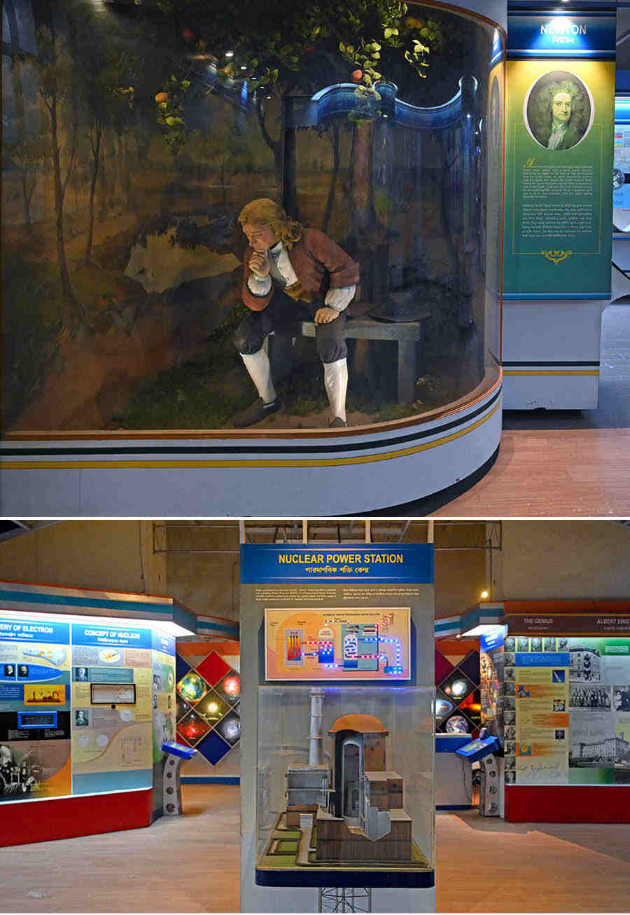 The Physics gallery features interactive models that perfectly illustrate the laws of motion, inertia, escape velocity, and Brownian motion. A life-sized model of Sir Isaac Newton sitting under an apple tree serves as a symbolic tribute to the man who defined the three laws of motion. Another intriguing display in the Physics gallery is a model of a nuclear power plant. The gallery also includes a section dedicated to the doyens of Indian Physics