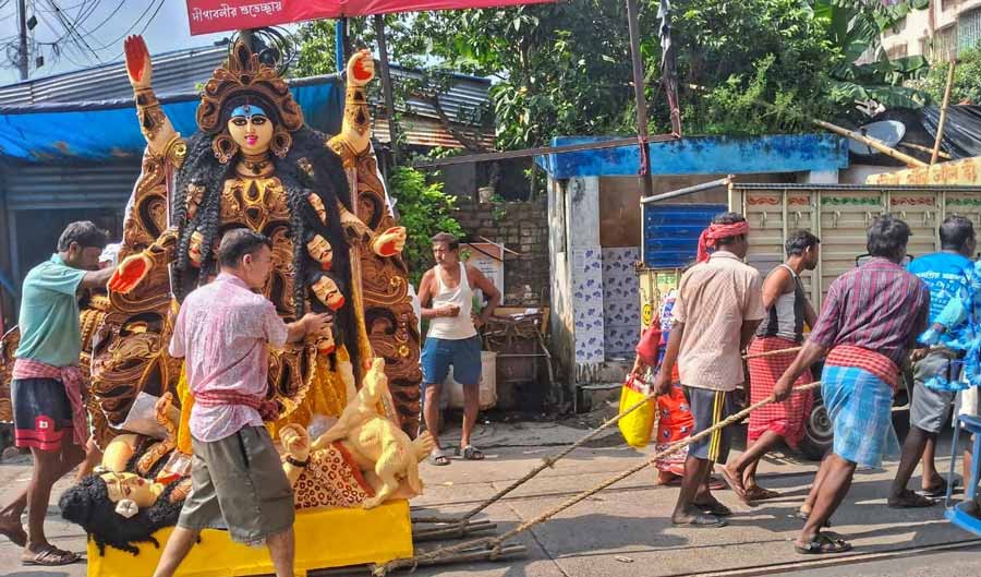 A Kali idol on the way to a pandal from Kumartuli. Kali Puja falls on October 31 this year   