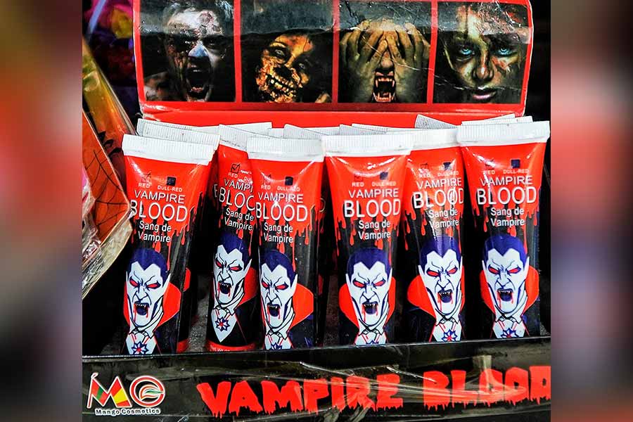Vampire or zombie — a tube of fake blood is all you need for a signature look