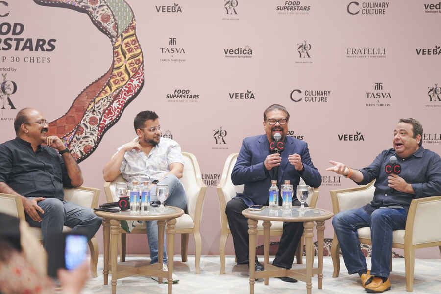 The following day, October 22, featured a riveting culinary conversation, moderated by Vir Sanghvi. The session brought together chefs (L-R) Regi Mathew, 2024 Hall of Fame inductee; Shahzad Hussain, ranked #1 on the 2024 list; and Manish Mehrotra, 2023 Hall of Fame inductee 