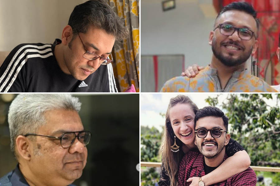 (Clockwise from top left) Singer Anupam Roy, Designer Nil, entrepreneur Meghdut Roychowdhury with wife Pauline Laravoire, and Food vlogger Indrajit Lahiri, the face of Foodka, talk about love and light