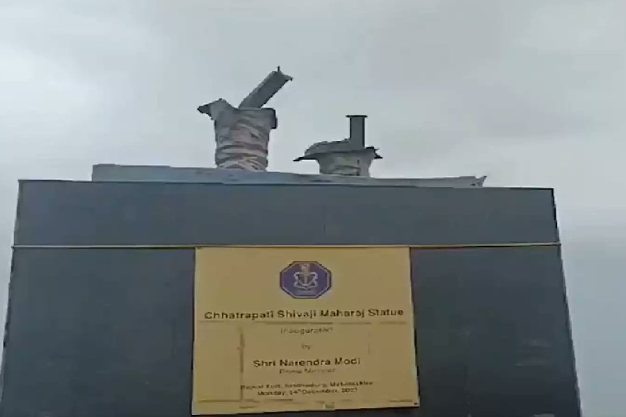 Parts of the collapsed statue of Chhatrapati Shivaji Maharaj