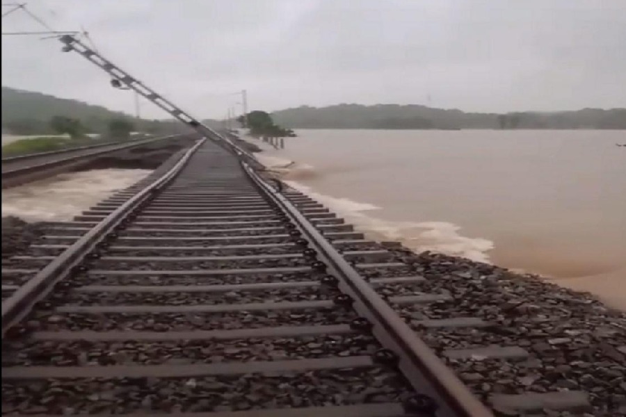 Washed away railway tracks after heavy rains, in Mahbubabad district.