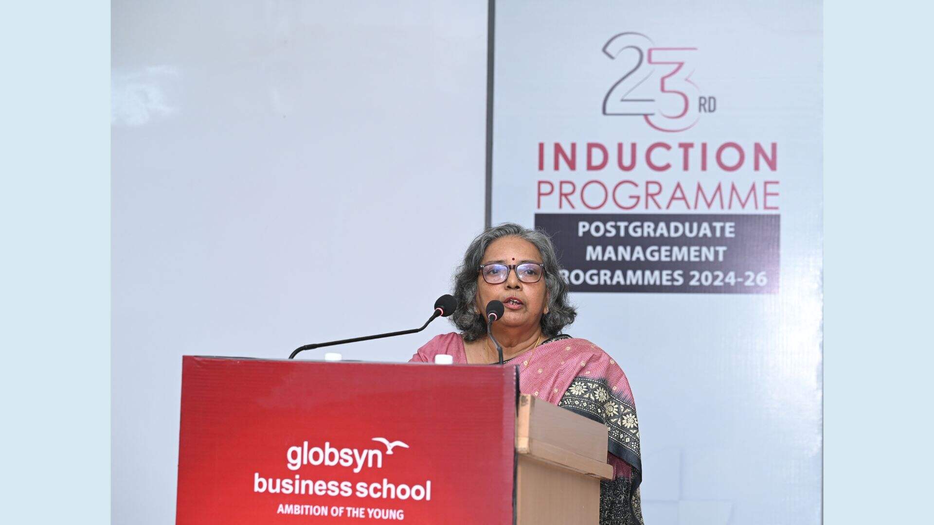 Gracing the occasion Suchitra Guha, Ex-Head – HR & IR, Tata Steel, External HR Advisor – C-suite of Tata NYK, Singapore and Academic Council Member, addressed the inducted students of Batch 2024-26 pursuing PGDM and PGDM – Business Analytics.