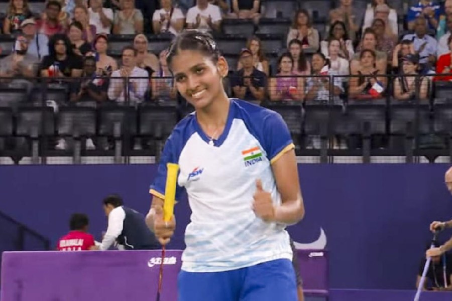 Indian para-badminton player Manisha Ramadass during her women's singles SU5 badminton event match at the Paralympics 2024, in France. Ramadass won the bronze medal in the event.