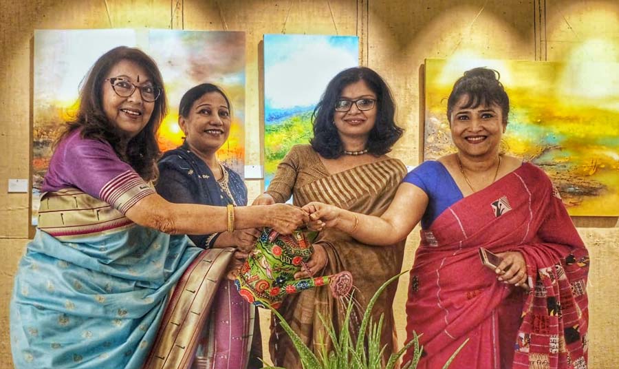 Around 35 artworks by artist Aditi Chakraborty are being exhibited at Bridging Culture and Arts Foundation (B-CAF) till September 8. The exhibition was inaugurated on Tuesday in the presence of dignitaries like Rita Bhimani, CEO, Ritam Communications, corporate PR specialist and writer; Indrani, National Award-winning director; and Reena Dewan, art curator and director, B-CAF