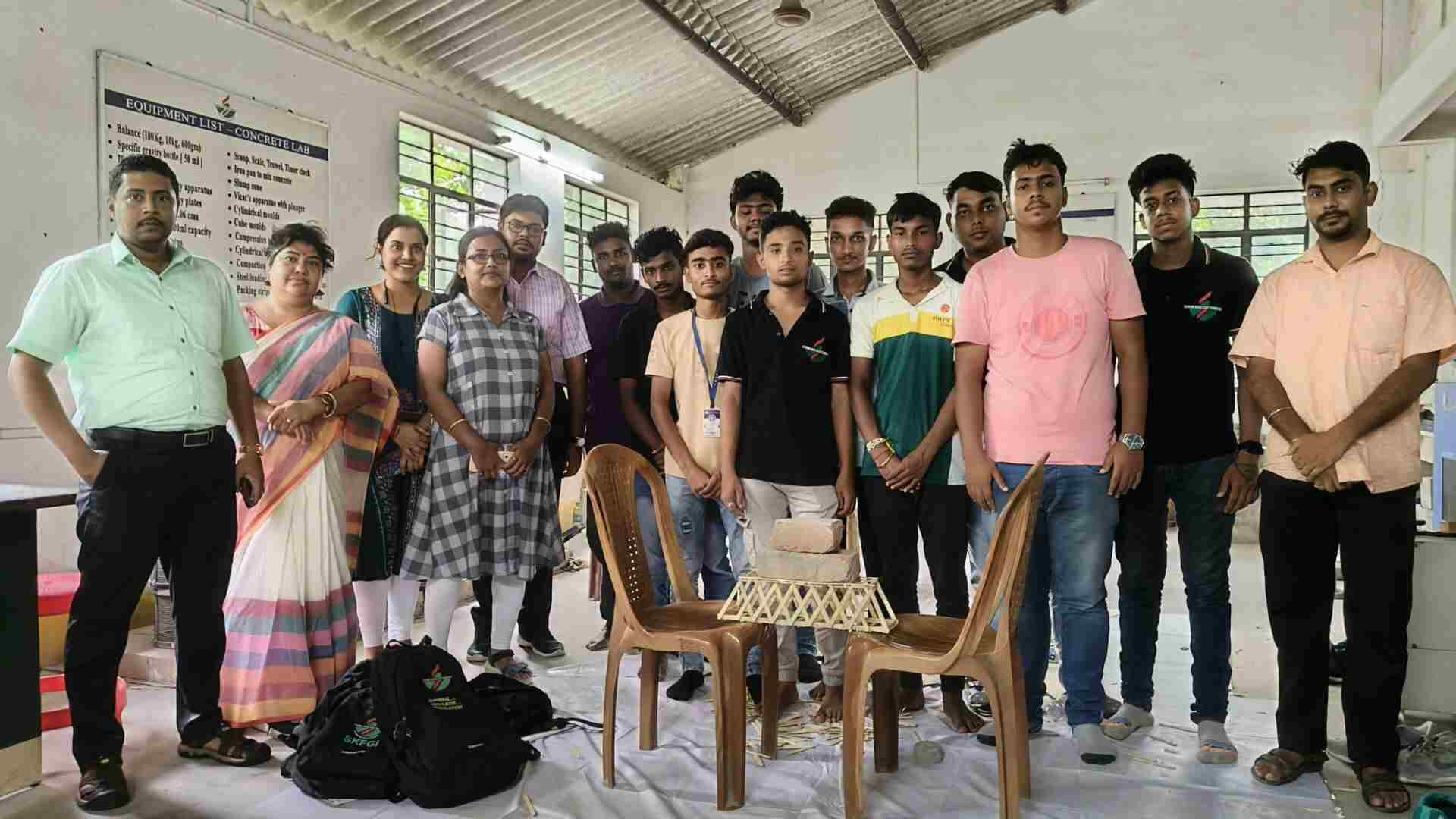 The event’s conveners, Prof Monisha Ghosh (ECE), Prof Aritra Bandyopadhyay (CSE), and Prof Koyel Chakraborty (CSE), welcomed over 22 guest speakers who engaged with the students from diverse disciplines such as BTech, IT Studies, Management, Healthcare, Multimedia, and Diploma sections.  The Diploma students posed with their Bridge Building  Workshop.