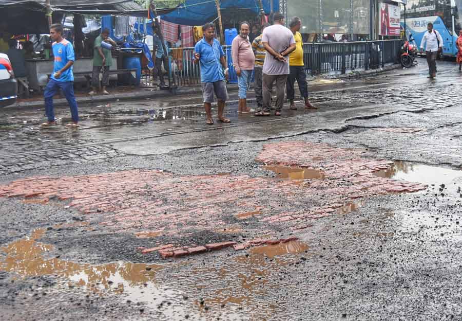 Potholes have appeared near Esplanade bus terminus in the intermittent rain over the past two monsoon months
