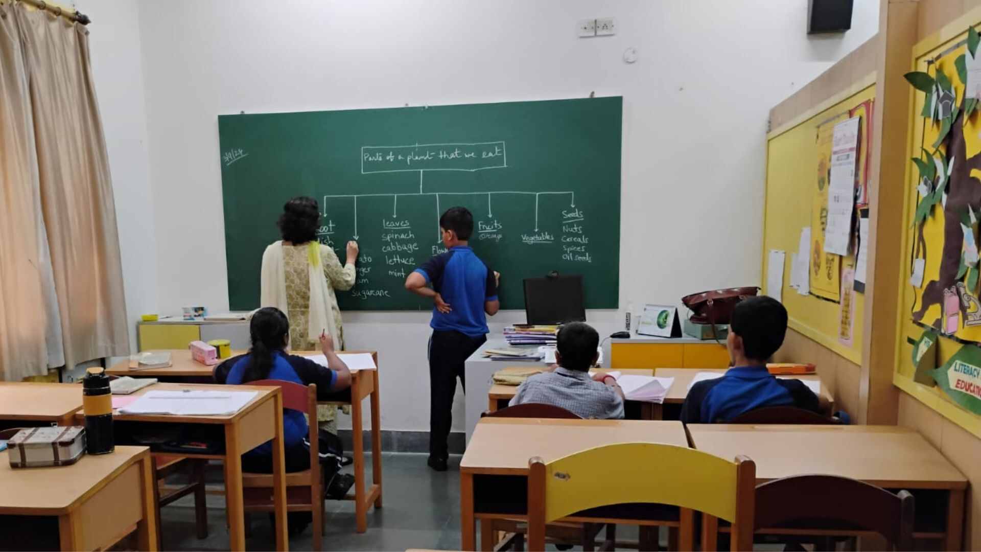 Another classroom at The Heritage School, Kolkata, where a Special Educator is seen teaching differently-abled children.