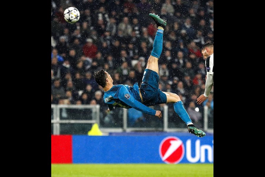 Cristiano Ronaldo scores an iconic bicycle kick against Juventus, in UCL Quater finals 2018.