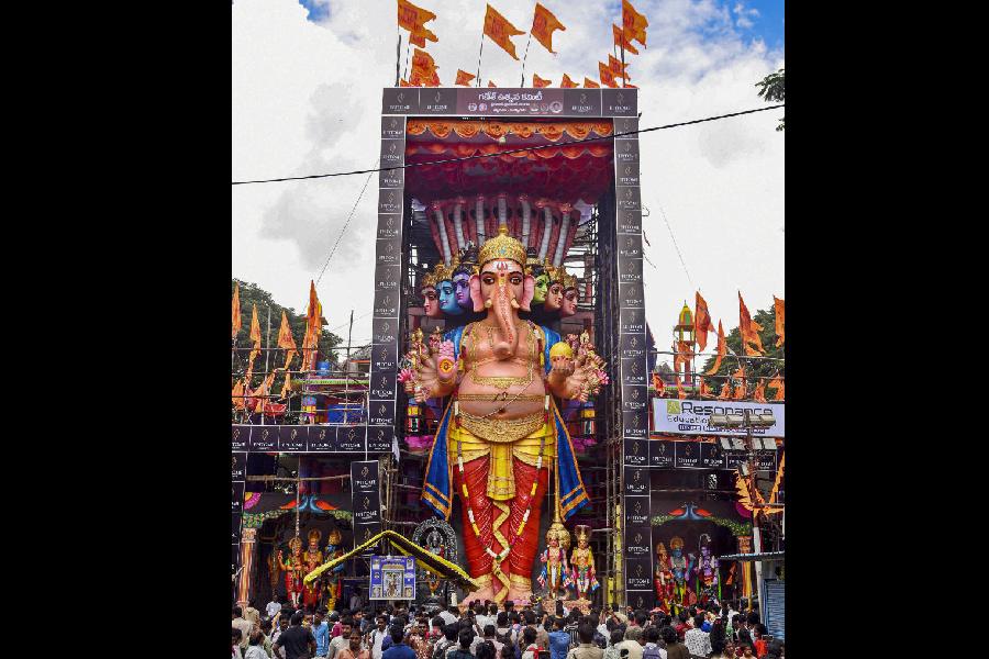 Khairatabad Ganesh, an idol of Lord Ganesha, is unveiled amid ‘Ganesh Chaturthi’ festivities, in Hyderabad.