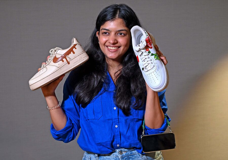 When asked why coffee painting, the artist said: ‘I love coffee! I have always been an artist and when cafés approached me to conduct workshops, I picked coffee.’ Prarthana owns Not Enough Yellow and customises shoes and bags. The homegrown brand is about a year-and-a-half old