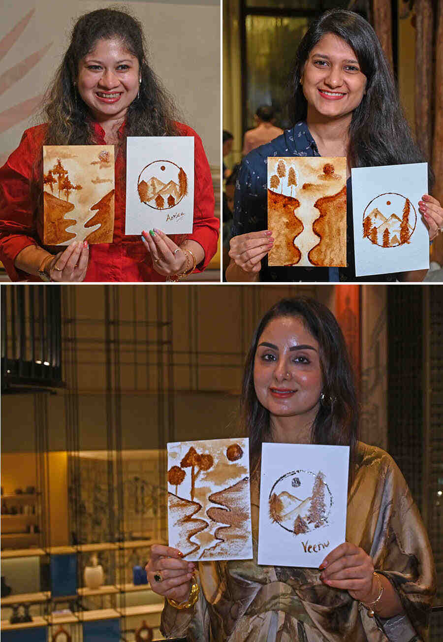 At the end of the workshop, three winners were announced. Aerica Sardar, a chartered accountant and a digital creator, Minal Khetan, also a digital creator, and Veenu Kaur, founder @araamabyveenukaur, won a special prize from Hyatt Centric Ballygunge. Surprised at her win, Aerica said: ‘I am a painter but this was my first time painting with coffee. It was fun and enriching. I am happy to have been chosen as one of the winners’