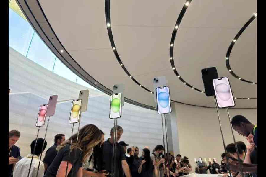 File picture of iPhone 15 series on display in Cupertino, California