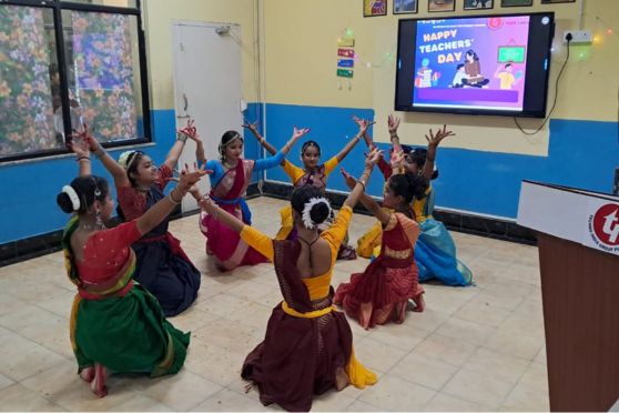 We celebrated Teachers ' Day in a grand manner in school.On this auspicious occasion Student Council members put up a cultural extravaganza which consisted of song, dance , games and various other activities for teachers. 