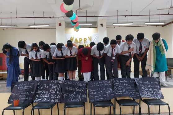   The programme started with the speech of the Principal wherein she read out the words of blessings sent by our Senior Members. It was followed by beautiful songs, dances and skit. ‘Junk Band’, a special performance by students using the recycled materials was the highlight of the day