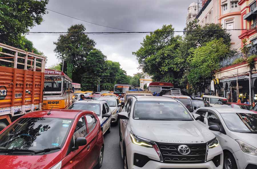 On Monday, vehicles were caught in a traffic jam at Esplanade